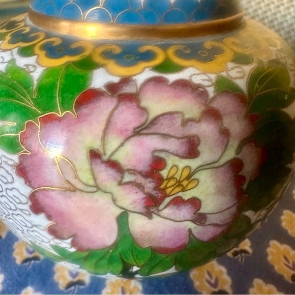 VTG Japanese Handmade Cloisonné Vase Floral Design - Picture 6 of 10